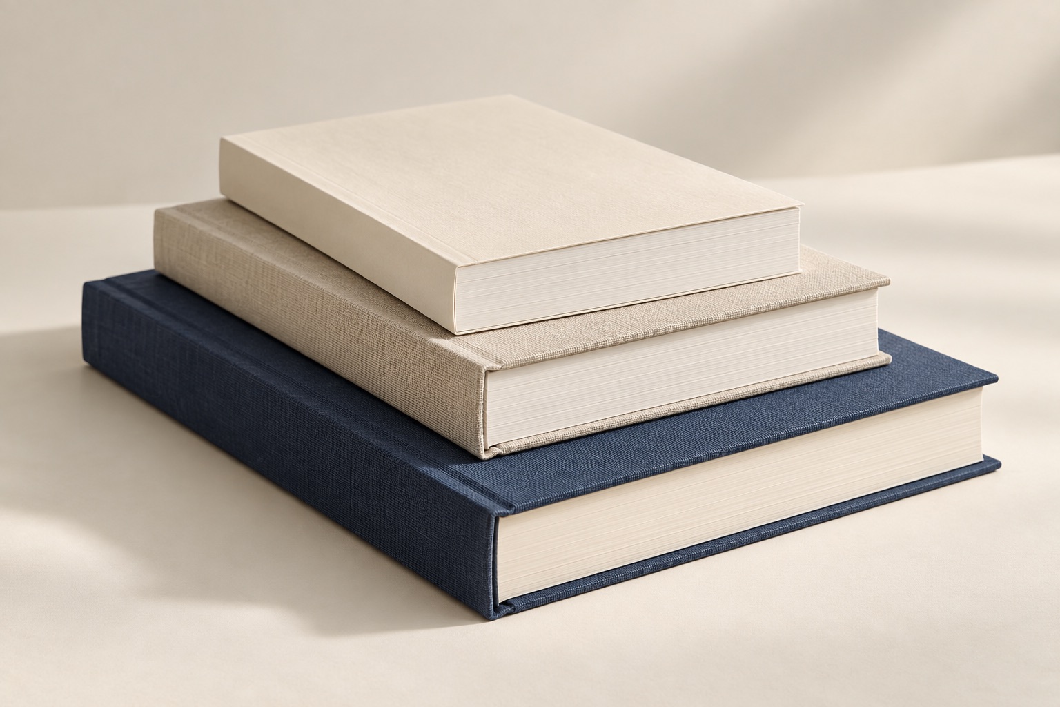 Vue illustrative de livres à couverture rigide et souple avec tranches visibles