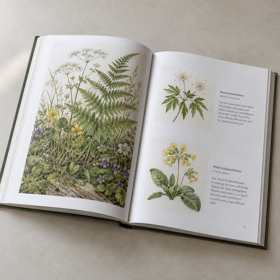 Exemple : Livre botanique avec illustrations sur papier mat